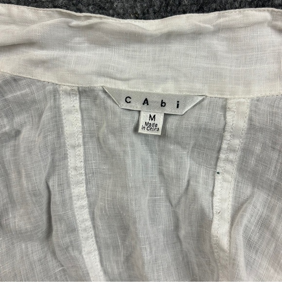 CABI Women’s White Cap Sleeve Linen Button Down Shirt style #389 size: Medium - Picture 6 of 10